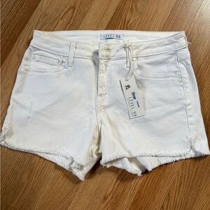 Level 99 White Frayed Hem High-Rise Denim Shorts